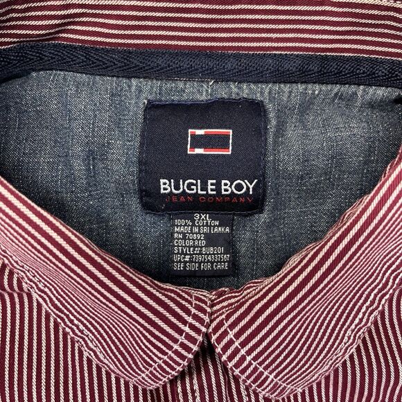 VTG Bugle Boy 77 Button Up Shirt Men 3XL Red White Pockets Striped Logo Y2K - Picture 3 of 12
